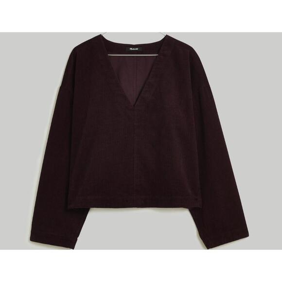Madewell Waffle-Knit Relaxed V-Neck Top Black Iris - Size - XS - Picture 1 of 7